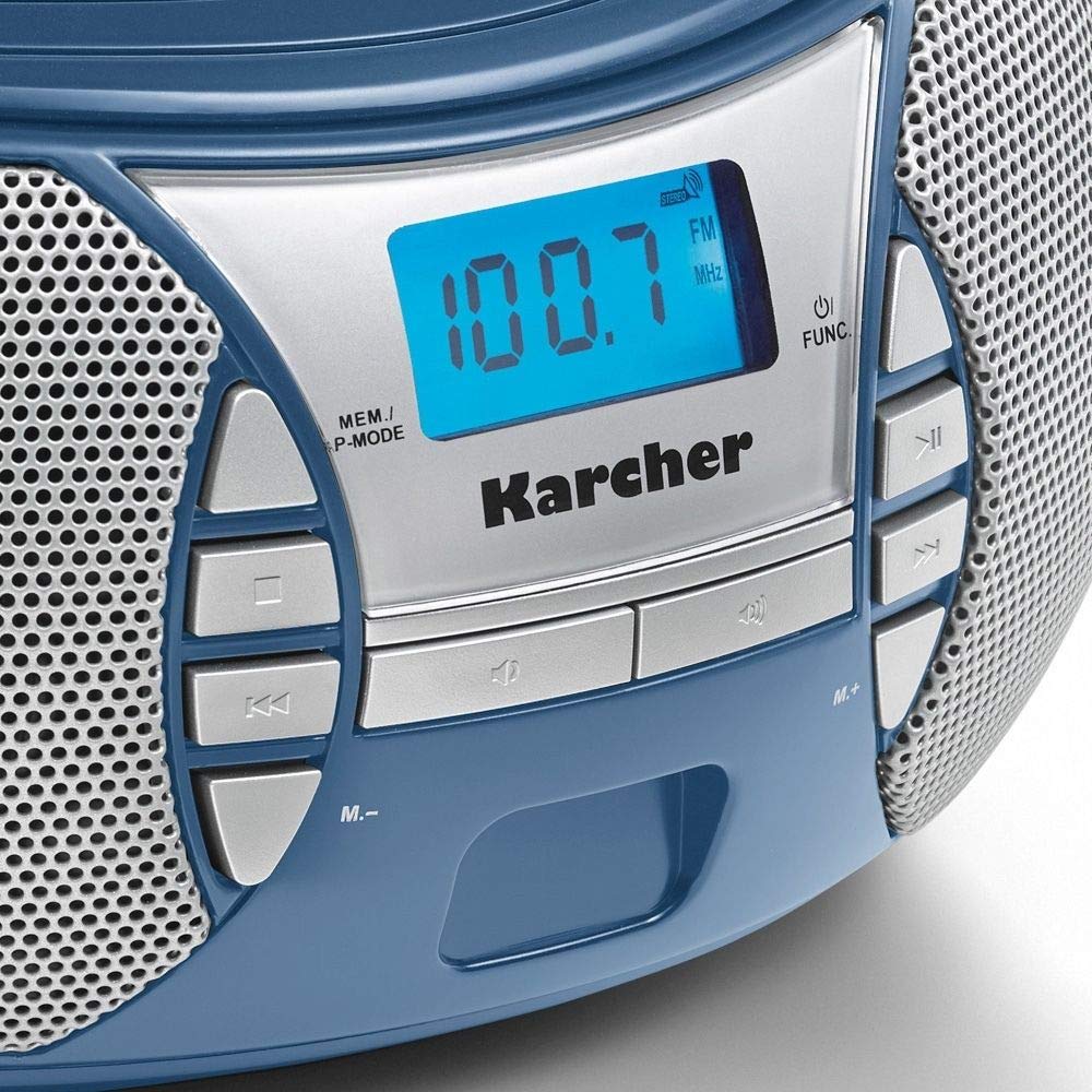 Karcher RR 5025-C radio CD portabil (CD-Player, Boomboxen, radio FM, funcționare cu baterii/rețea, AUX-In) albastru