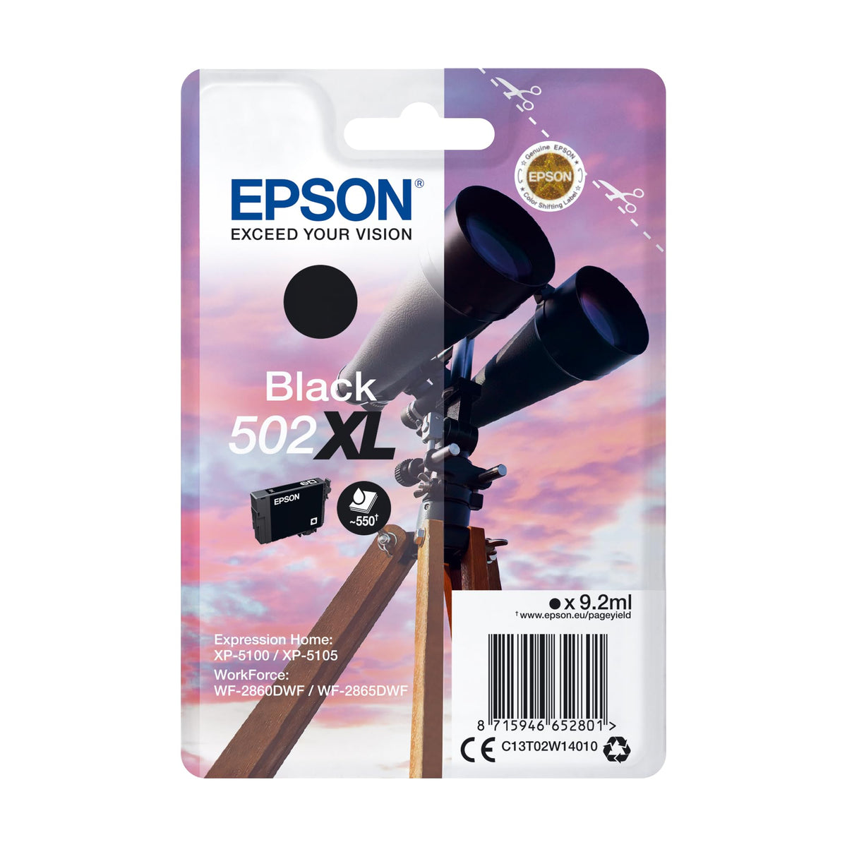 Epson 502XL Black High Yield Genuine Ink Cartridge - C13T02W14010