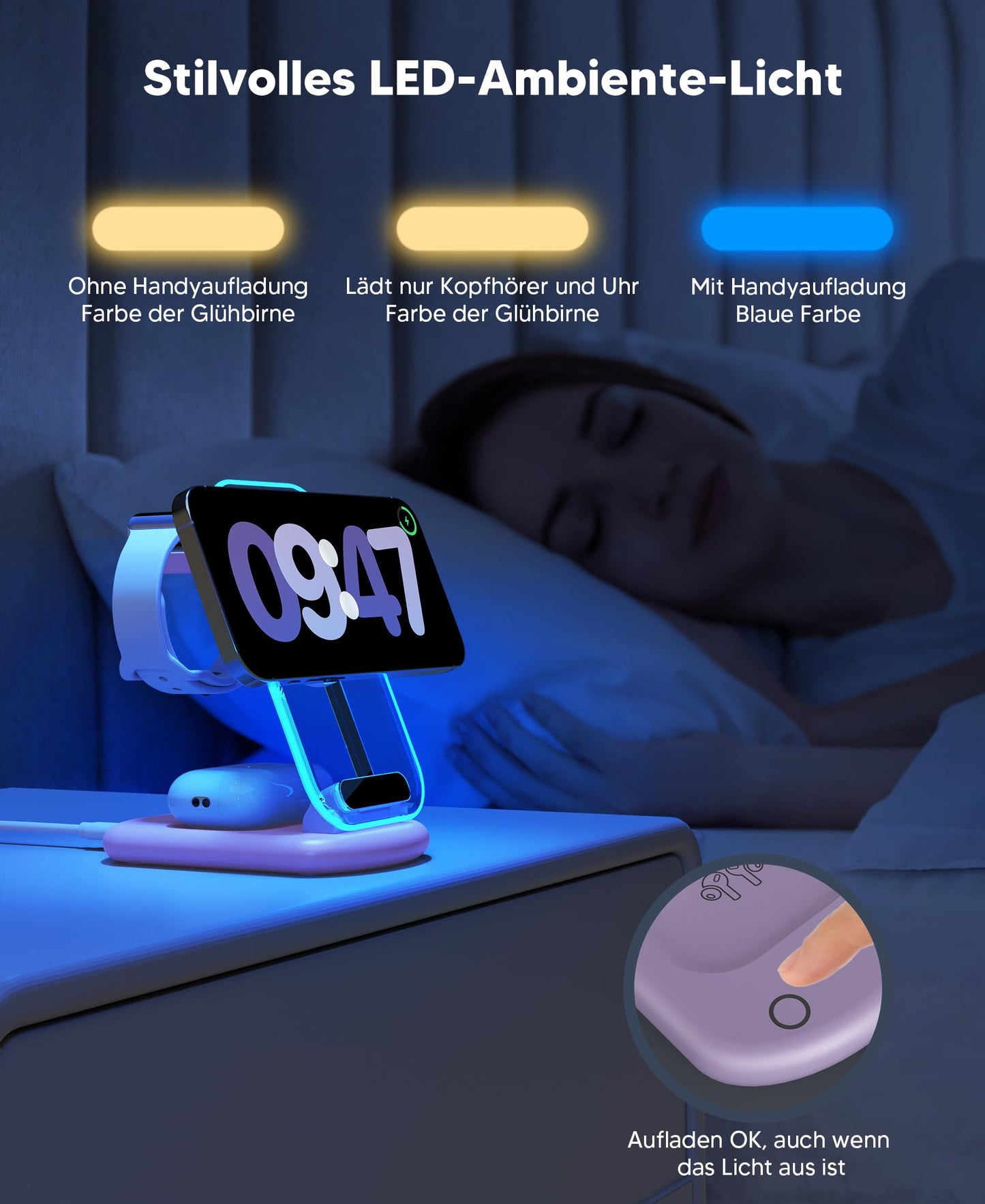 Mag Safe charger, charging station Apple Watch and iPhone, 3 in 1 charging station compatible with iPhone 17e 17 16 15 14 13 12 Pro Max/Air/Plus/Pro, for Apple Watch 10/9, Airpods 3/2/Pro, purple - T618-F