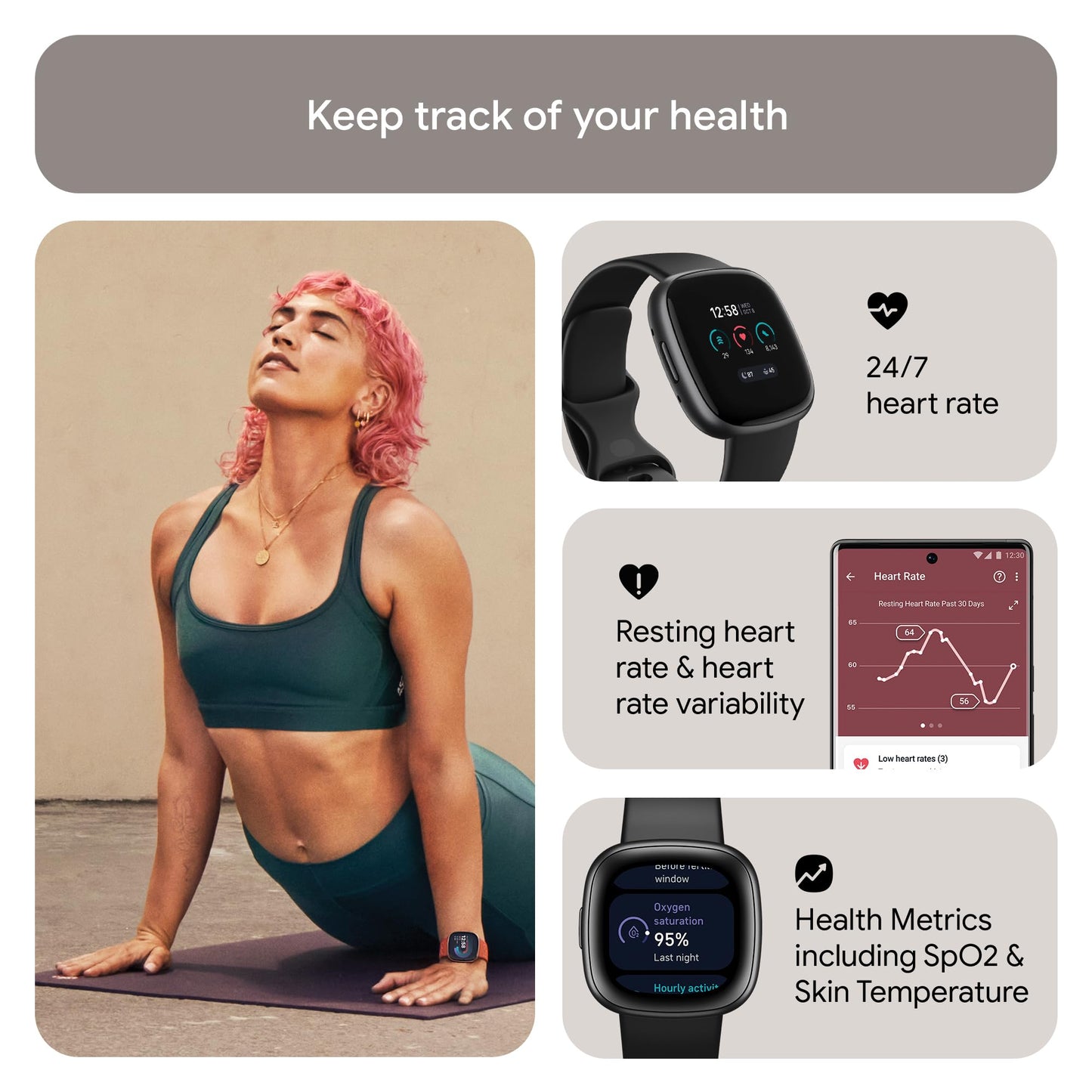 Fitbit Versa 4 Bundle (with Sports Band) Fitness Smartwatch - FB523BKBK-EUBNDL