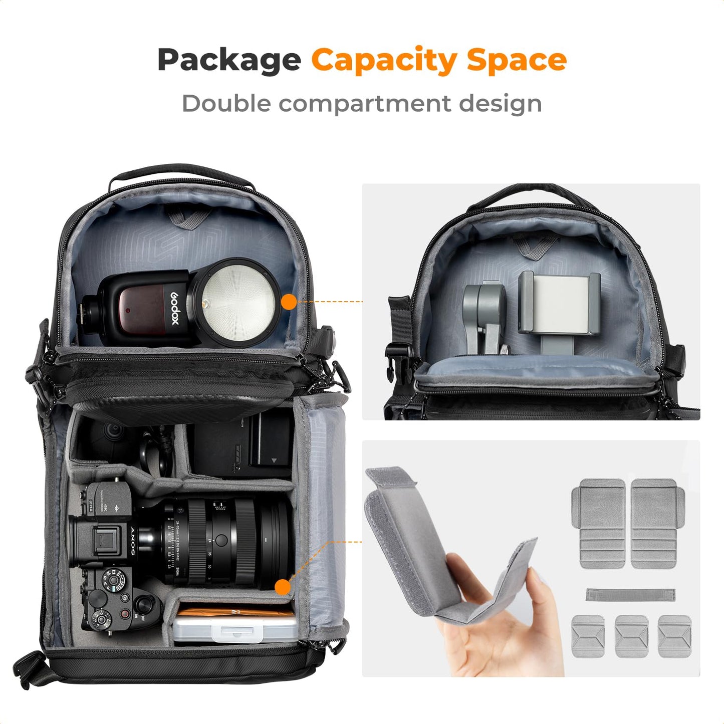 K&F CONCEPT Camera Shoulder Bag, Waterproof Camera Bag, Photography Daily Travel Camera Bag, Bags Photographer Photo Backpack (Black Hard Shell) - KF13.176