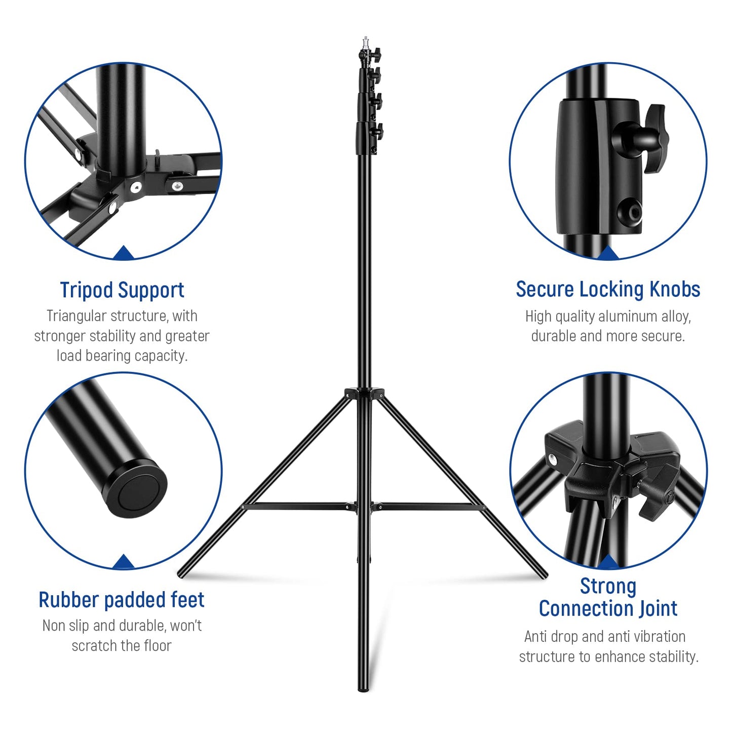 NEEWER 4m light stand, air-cushioned heavy duty metal tripod for ring light photography lamps with 1/4" to 3/8" screw adapter and 3-way interfaces, load capacity: 3kg, ST-400AC