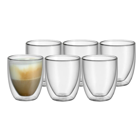 WMF cult double-walled cappuccino glasses set of 6, double-walled glasses 250ml, floating effect, thermal glasses, heat-resistant tea glass, coffee glass - 901412000