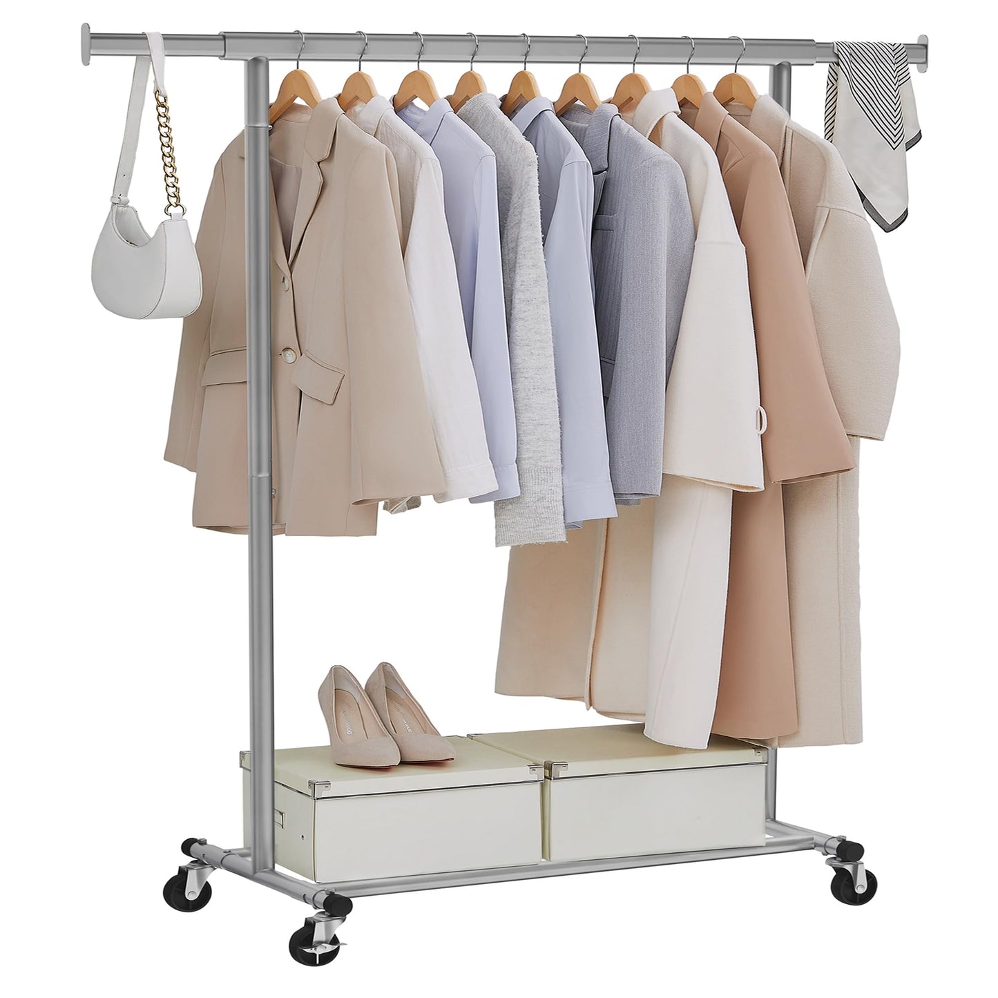 SONGMICS clothes rack on wheels, heavy-duty coat rack, extendable clothes rail, loads up to 100 kg, easy assembly, transportable, dove gray HSR013G01 - UHSR013G01