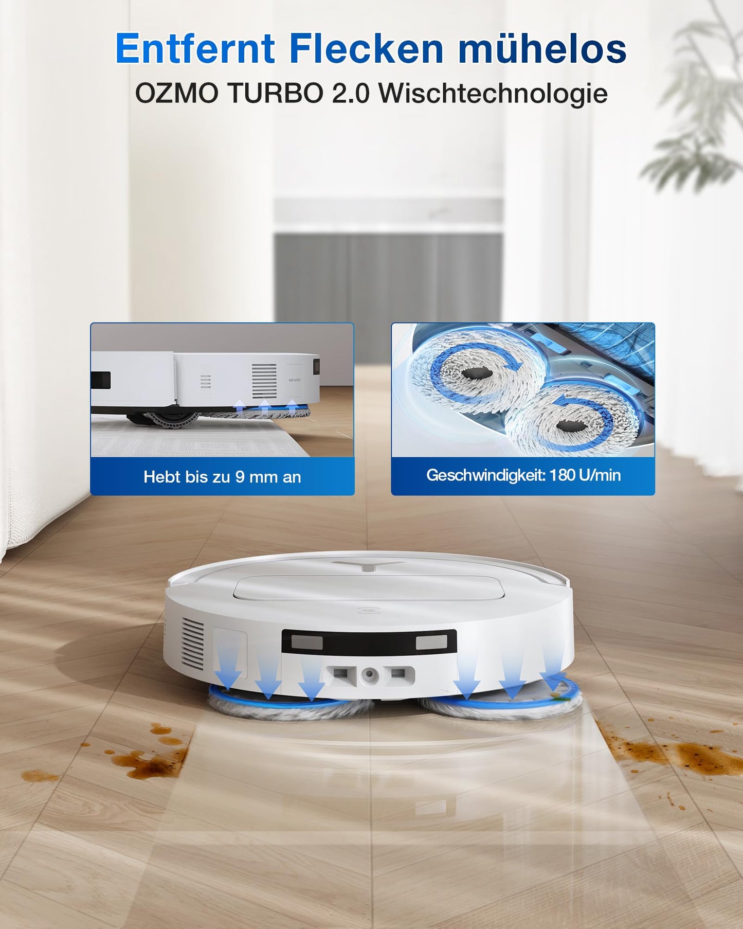 ECOVACS DEEBOT T50 Omni Gen2 robot vacuum cleaner with wiping function, 21,000 Pa, extendable side brush and mop, ZeroTangle 2.0, mop wash with 75°C hot water, all-in-one station, 81 mm, silver white