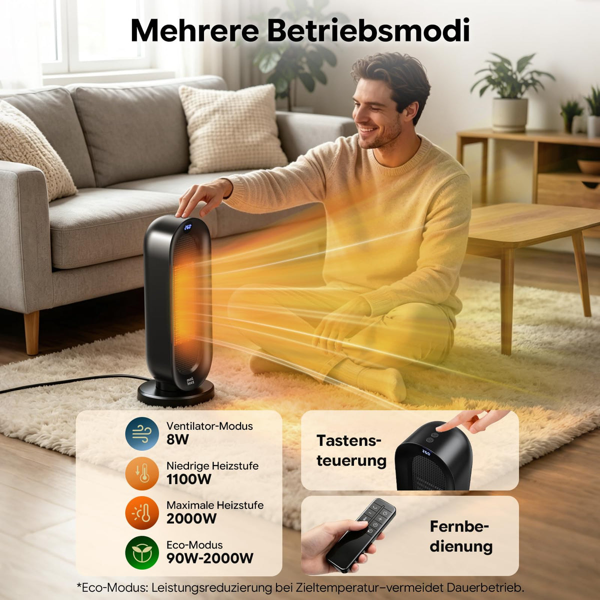 Minthouz Încălzitor electric portabil economic, 2000W, ECO - S720