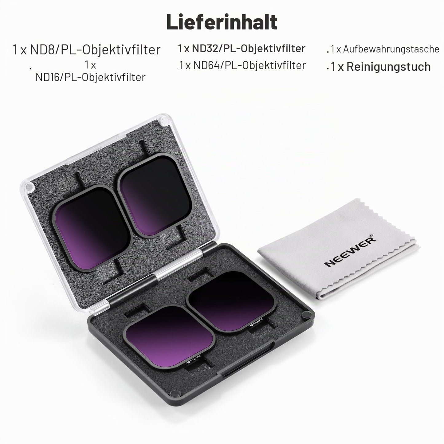 NEEWER ND/PL filter set compatible with Insta360 ACE PRO, pack of 4 ND8/PL ND16/PL ND32/PL ND64/PL action camera accessories, CPL polarization and ND filter 2 in 1, neutral density polarization filter set - 10104841