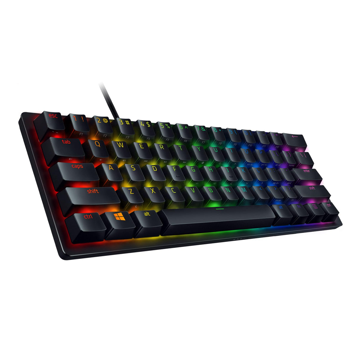 Razer Huntsman Mini (Purple Switch) - Tastatur de gaming compactă de 60% (Switch-uri optice clicante, capace de taste Doubleshot PBT, cablu USB-C detașabil) QWERTY US-Layout | Negru - RZ03-03390100-R3M1