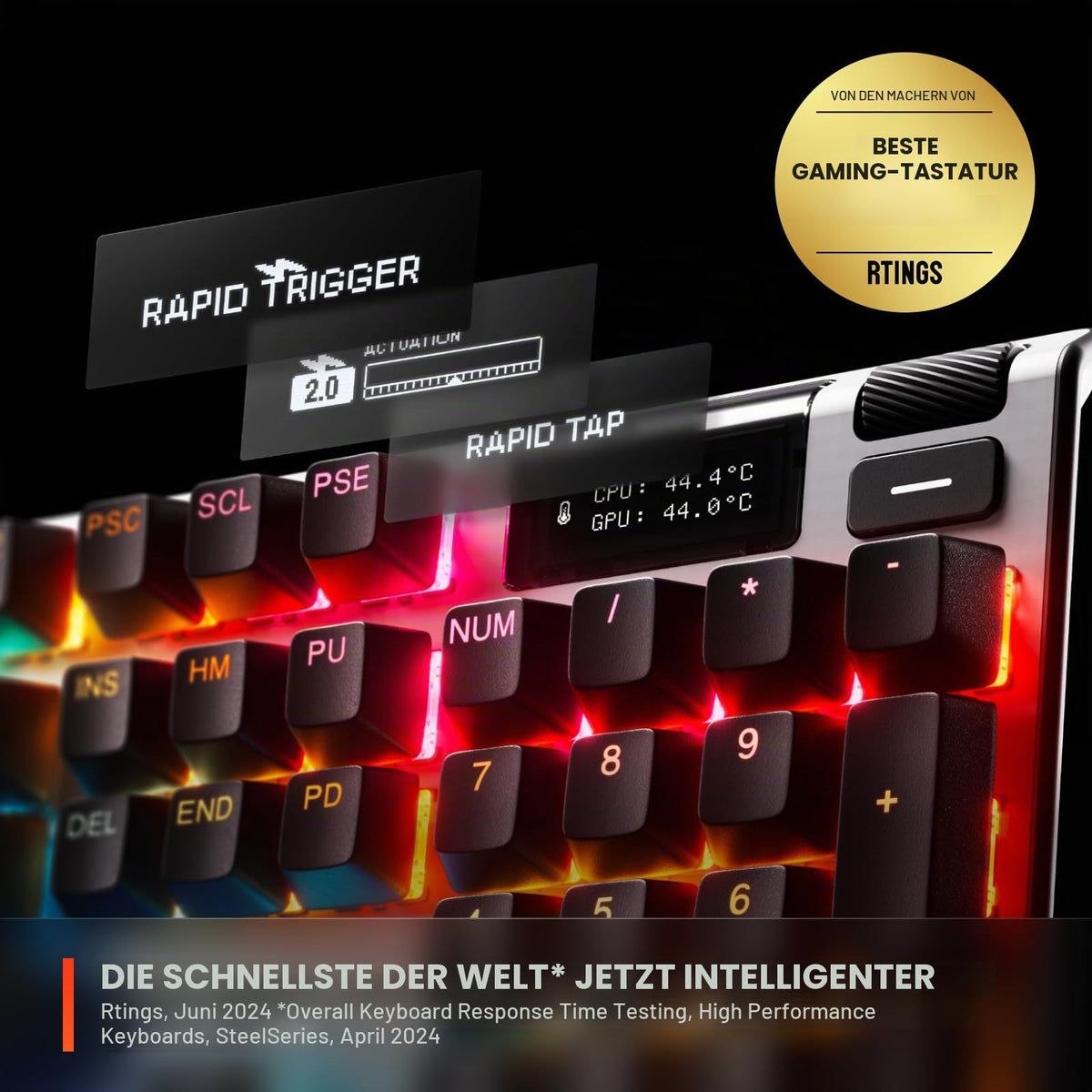 SteelSeries Apex Pro Gen 3 - Gaming Keyboard - Hall Effect Switches; OmniPoint 3.0 - Adjustable Actuation - Game-Ready Presets - Rapid Trigger, Protection Mode, Rapid Tap/SOCD - Nordic QWERTY - 64662