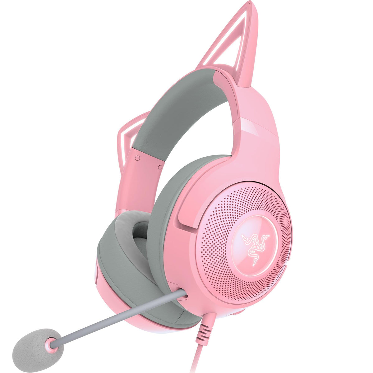 Razer Kraken Kitty V2 - Cască RGB cu fir cu urechi de pisică (Iluminare reactivă pentru streaming, microfon HyperClear, drivere Triforce de 40mm, sunet surround 7.1) Quartz - RZ04-04730200-R3M1