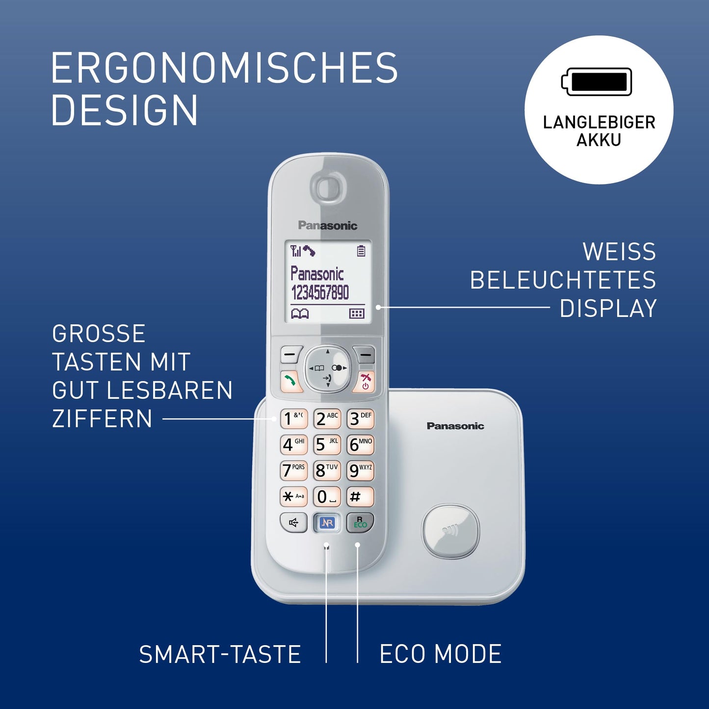 Panasonic KX-TG6811GS DECT cordless telephone (low radiation, eco mode, gap telephone, without answering machine, landline, call barring) pearl silver