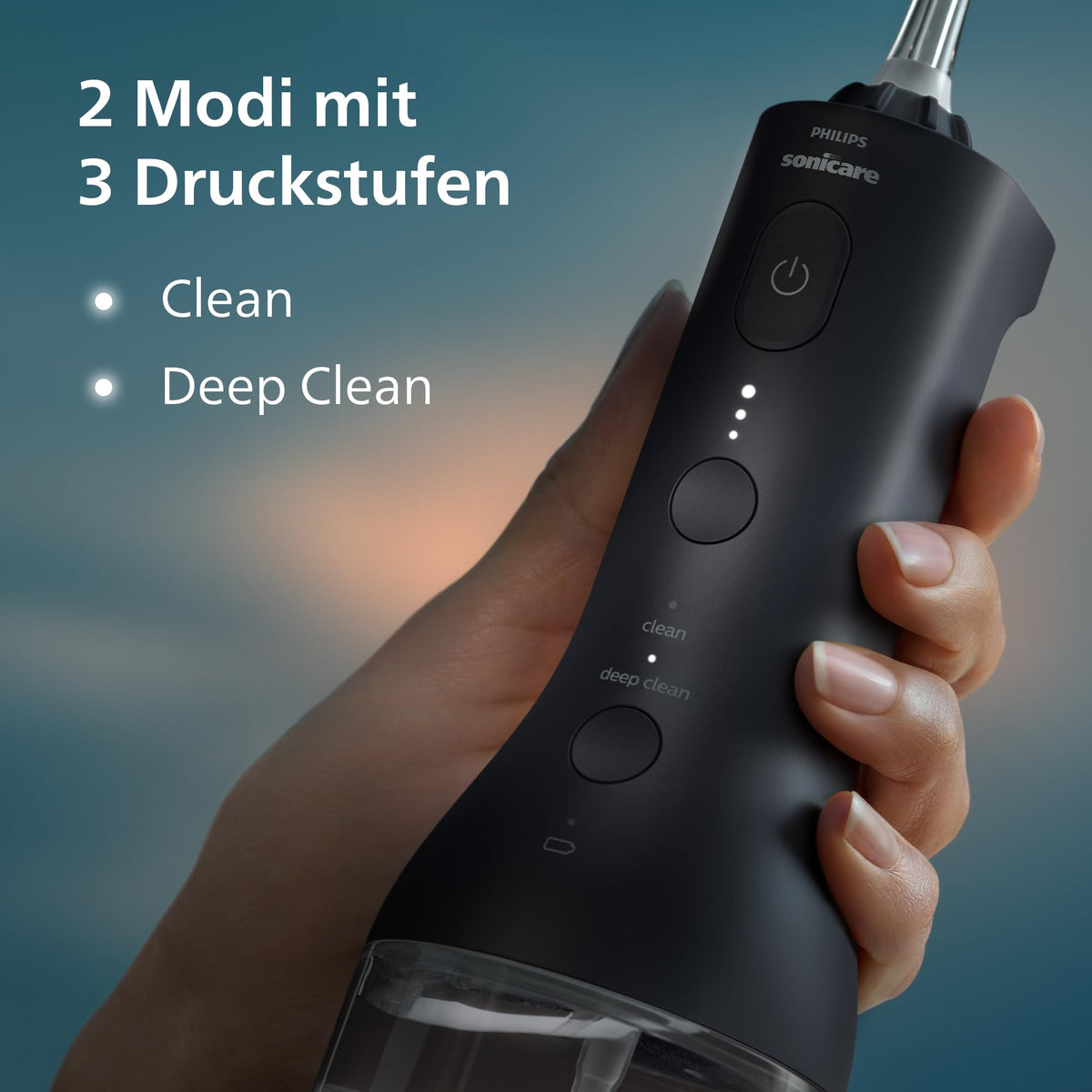 Philips Sonicare kabelloser Power Flosser 3000 Munddusche, Wasser-Flosser pentru dinți, gingii și îngrijirea dentară, în negru (Model HX3826/33)