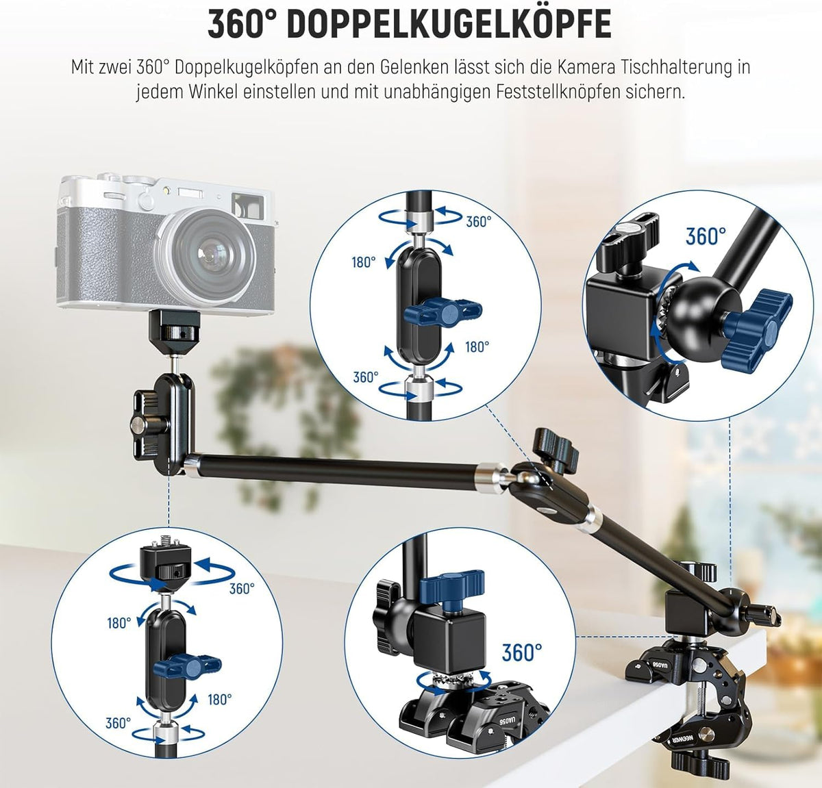 NEEWER 30" Swivel Arm with Desk Clamp/Action Camera Mount/Phone Holder, Microphone Boom Stand for Overhead Cameras, compatible with GoPro, iPhone, DSLR, Webcam, and Microphone, UA056 - 10107118