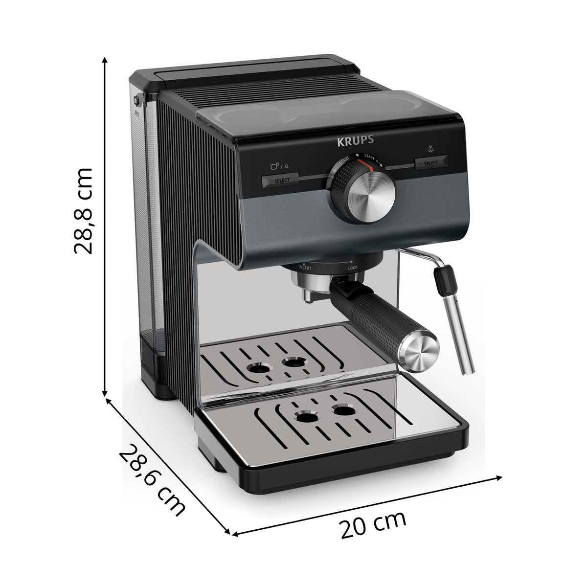 Krups Authentic+ Espresso Machine, 15 bar, intuitive operation, refined design, steam nozzle, including extensive accessories, Bullet Dark Silver/Stainless Steel, XP384G10