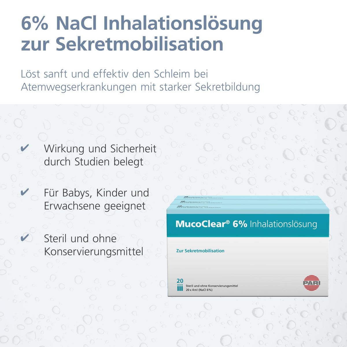 MucoClear® 6% soluție de inhalare - hipertonică (6% sare), 60 x 4 ml - 077G3001