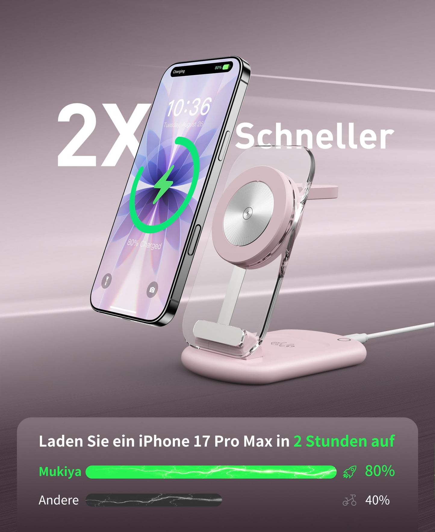 Mag Safe Charger, Charging Station and iPhone, 3 in 1 Mag Safe Charging Station Compatible with iPhone 17e 17 16 15 14 13 12 Pro Max/Air/Plus/Pro, for Apple Watch 10/9, Airpods 3/2/Pro, Foldable, Pink - T618-F