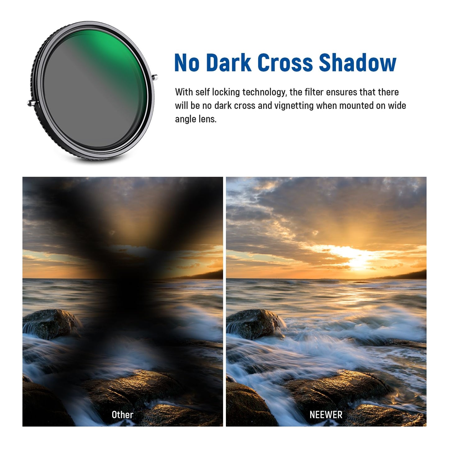 NEEWER 2 in 1 62mm Variable ND Filter ND2-ND32&CPL (Circular Polarizing Filter) No X Cross Variable Gray Filter HD Optical Glass 30 Layer Nano Coated Water-Repellent Scratch-Resistant - 10101733