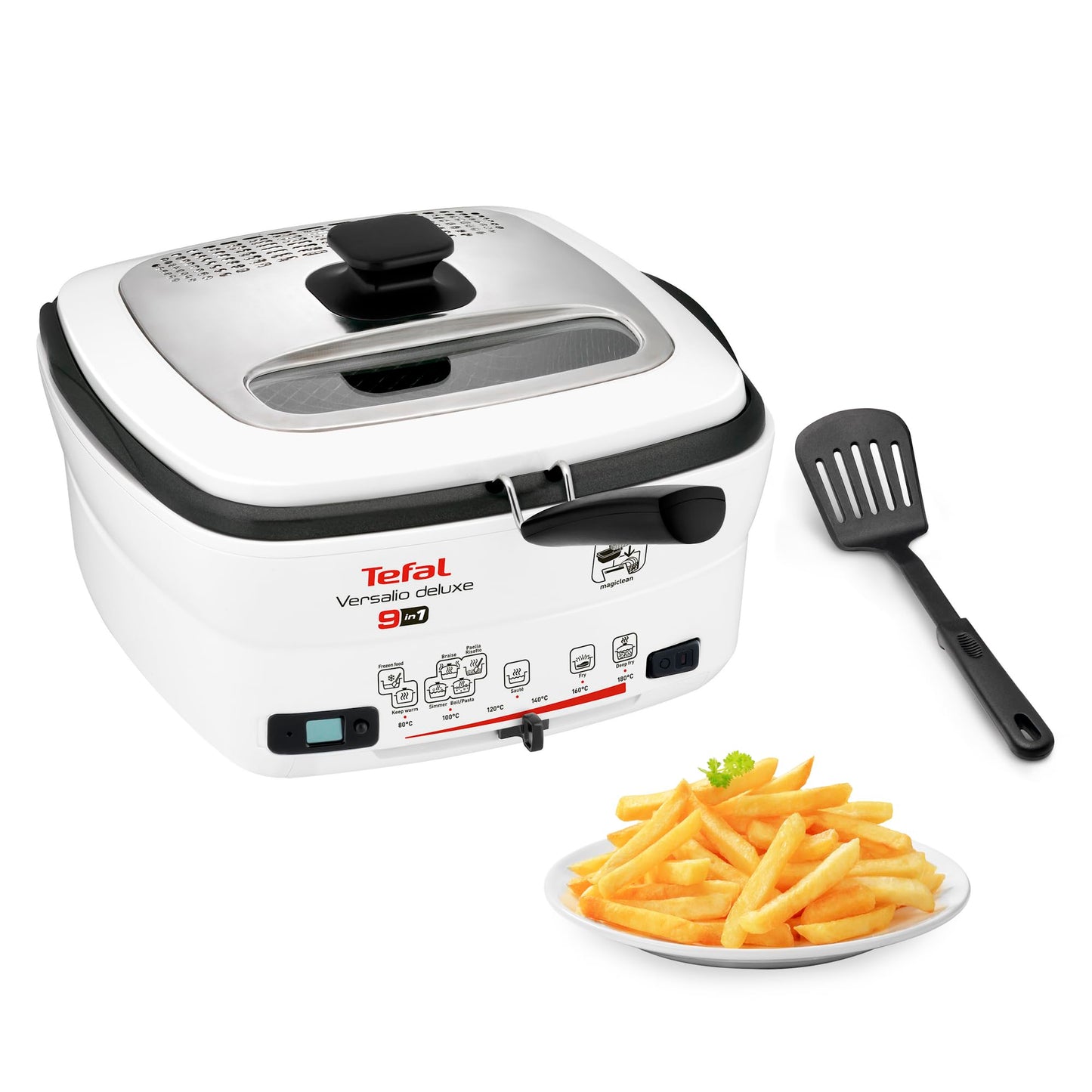 Tefal multi-function deep fryer Versalio Deluxe 9-in-1, capacity 1.3 kg, including spatula, frying, deep-frying, simmering, adjustable temperature, timer, white, FR4950
