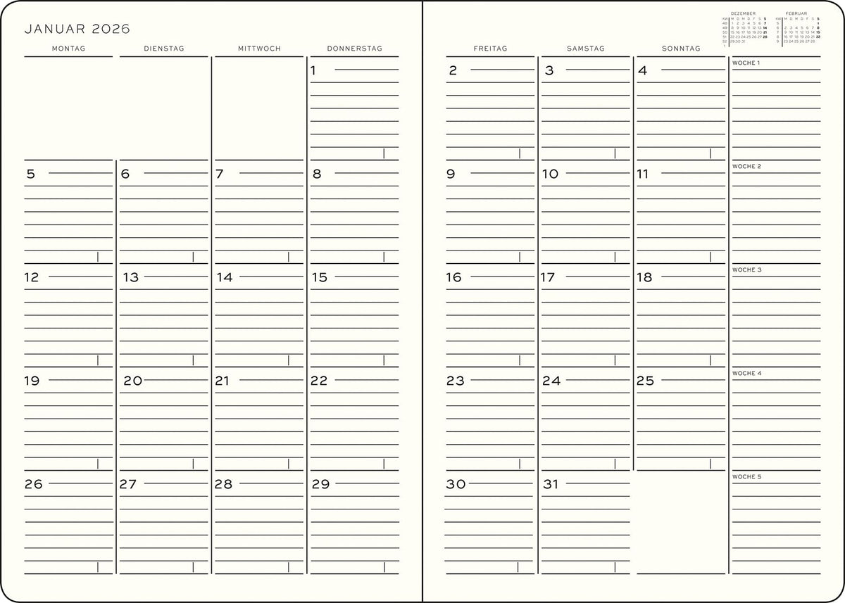 LEUCHTTURM1917 372608 Monthly Planner & Notebook Composition (B5) 2026, 16 Months (01 November 2025-28 February 2027), Softcover, Ink, German