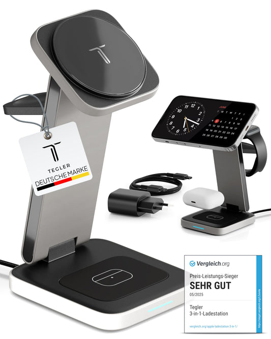 TEGLER Aluminum Charger – Charging Station compatible with Apple Watch and iPhone, iPhone Charging Station, Apple Charging Station, includes 20W adapter & USB-C cable - DH11