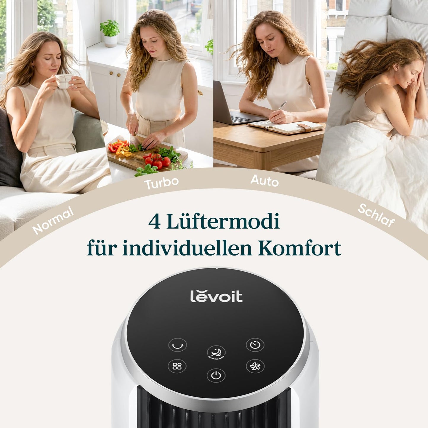 Levoit - DC motor tower fan - 20dB very quiet fan - 4 modes/12 levels/12 hour timer - remote control & cooling - tower fan with 7.9m/s speed - 24W pedestal fan - white, 92 cm - LTF-F362-WEU