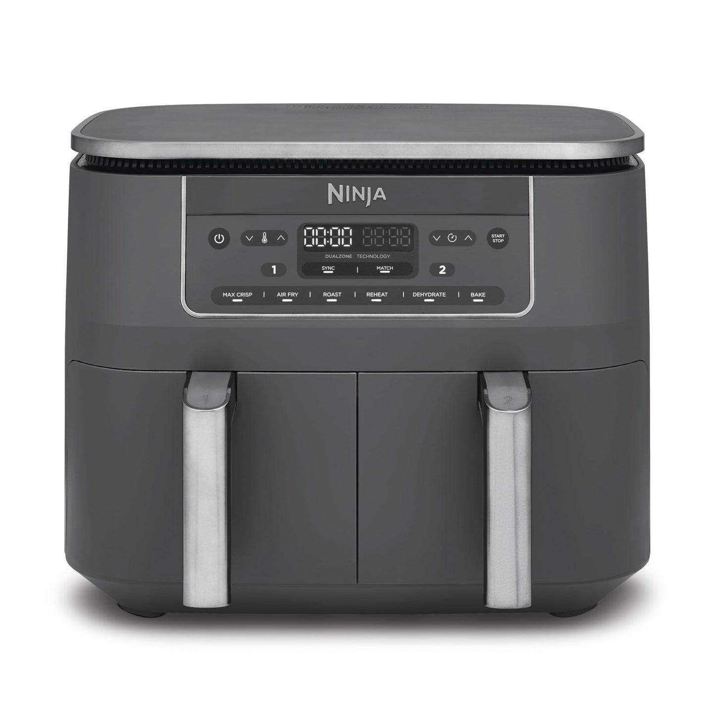 Ninja Dual Zone Digital Air Fryer, 2 Drawer, 6-in-1, Oil-Free Air Fryer, 7.6L, Air Frying, Max Crisp, Roasting, Baking, Reheating, Dishwasher Safe Baskets, Metallic Gray DZ300EU