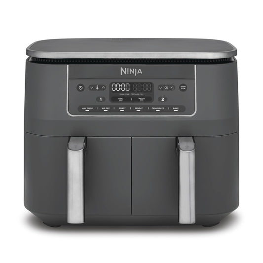 Ninja Dual Zone Digital Air Fryer, 2 Drawer, 6-in-1, Oil-Free Air Fryer, 7.6L, Air Frying, Max Crisp, Roasting, Baking, Reheating, Dishwasher Safe Baskets, Metallic Gray DZ300EU