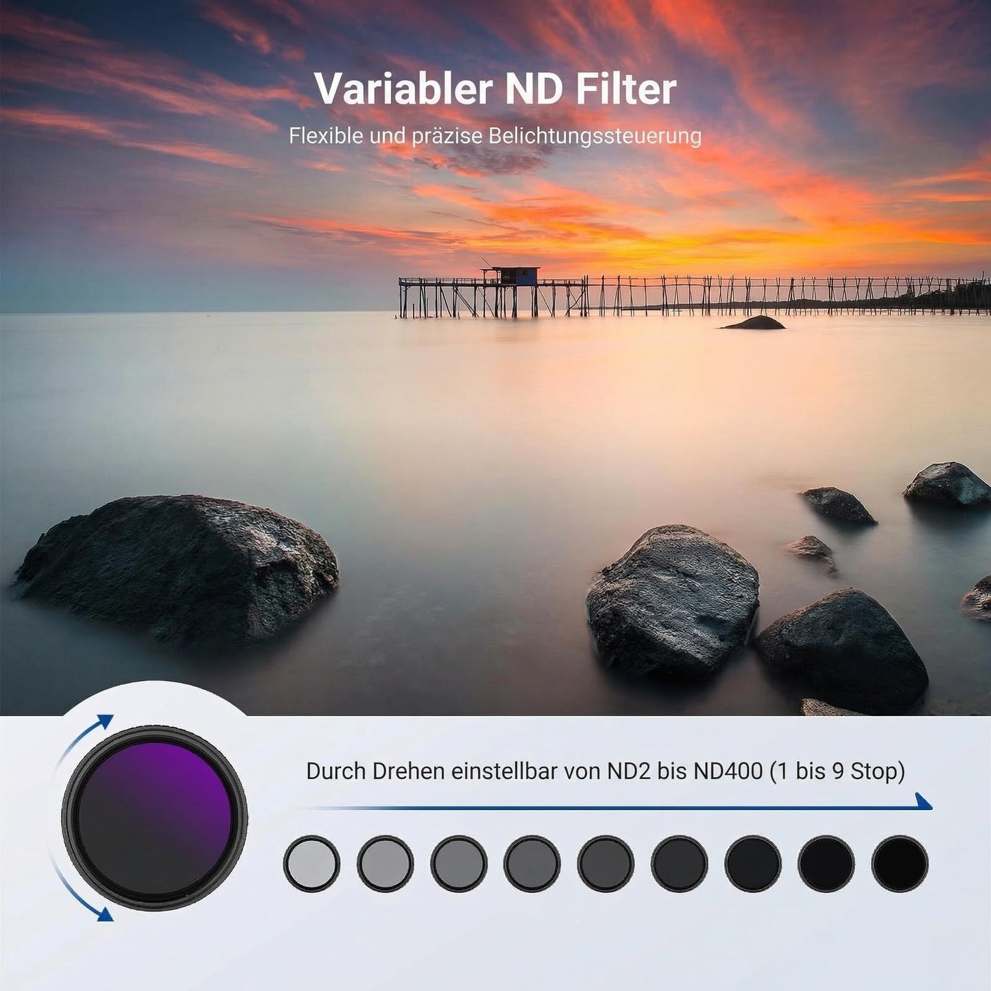 NEEWER 82 mm variable ND+CPL+UV filter set, pack of 3, multi-coated gray filter (ND2-400) circular polarization filter camera lens polarizing filter, photo accessories with carrying case lens caps - NW