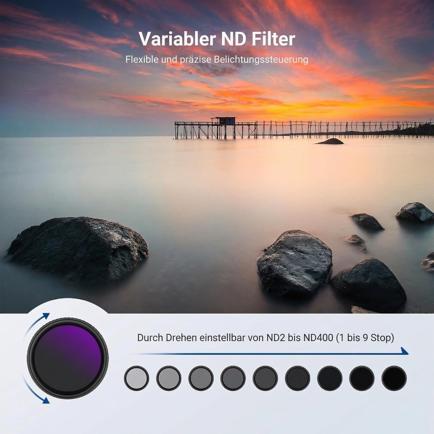 NEEWER 43 mm variable ND + CPL + UV filter set, pack of 3, multi-coated gray filter (ND2-400) circular polarization filter camera lens polarizing filter, photo accessories with carrying case lens caps - NW