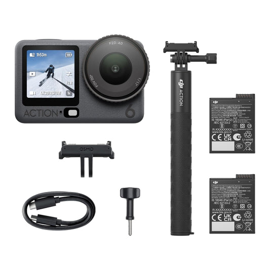 DJI Osmo Action 6 Capture More Combo, action cam with 1/1.1-inch square sensor, variable aperture from f/2.0-f/4.0, extension rod (1.5 m), 8K action cam - ideal for versatile shooting scenarios - 6937224146723