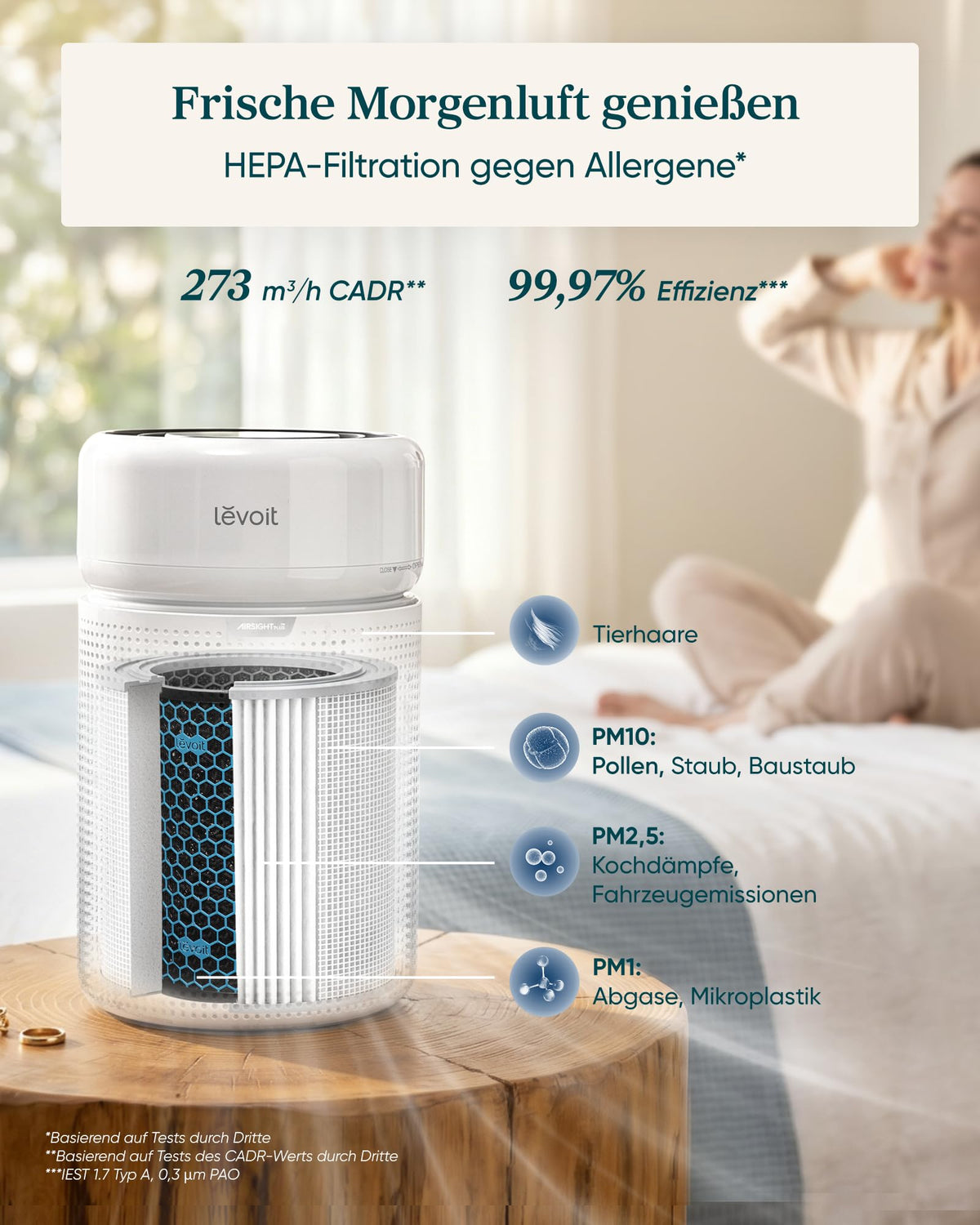 Levoit Eleva 300X Air Purifier Allergic, 19 dB, Auto Mode, up to 56 m² - LAP-C341S-WEU