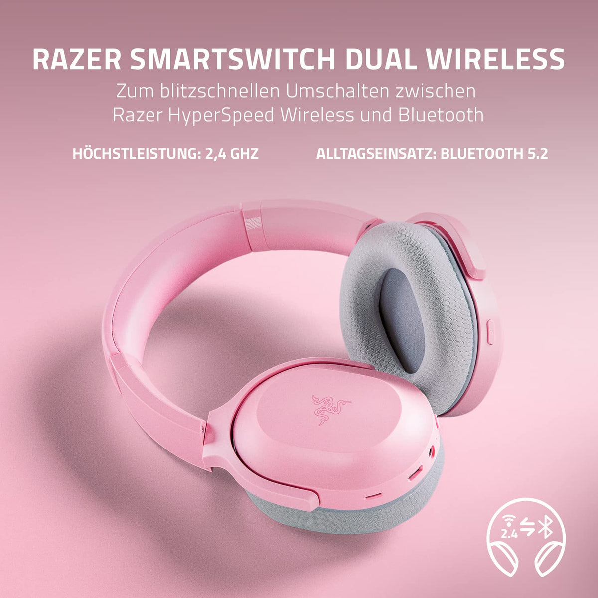 Razer Barracuda - Wireless Multi-Platform Headset for Gaming and Mobile Devices (SmartSwitch Dual Wireless, Noise-Canceling Microphone, Triforce 50mm Drivers, USB-C) Quartz Pink - RZ04-03790300-R3M1