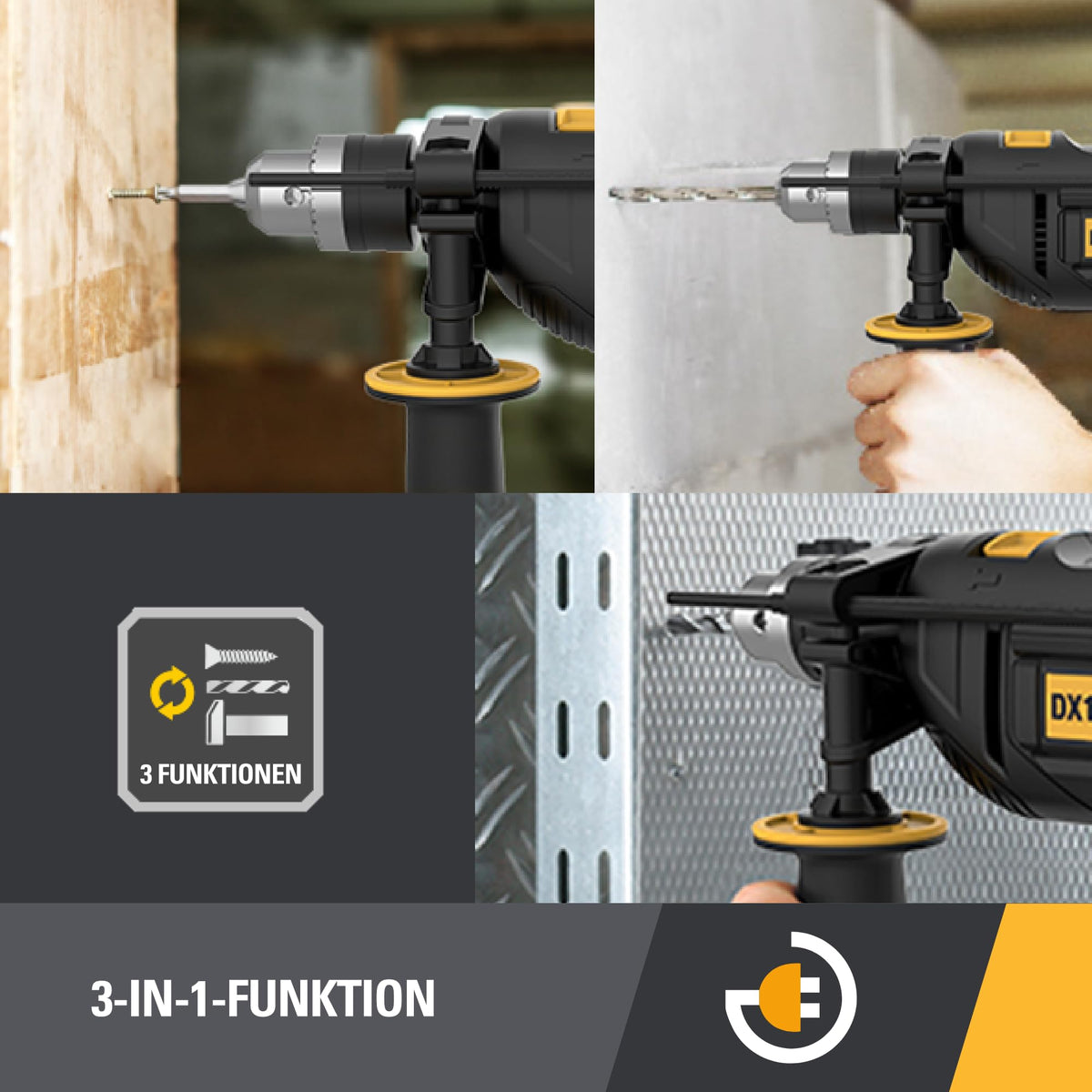 CAT DX17 Impact Drill, 13 mm, 750W, 3000 RPM speed, 48,000 BPM impact rate, variable speed control, (includes depth stop, additional handle, and chuck key)