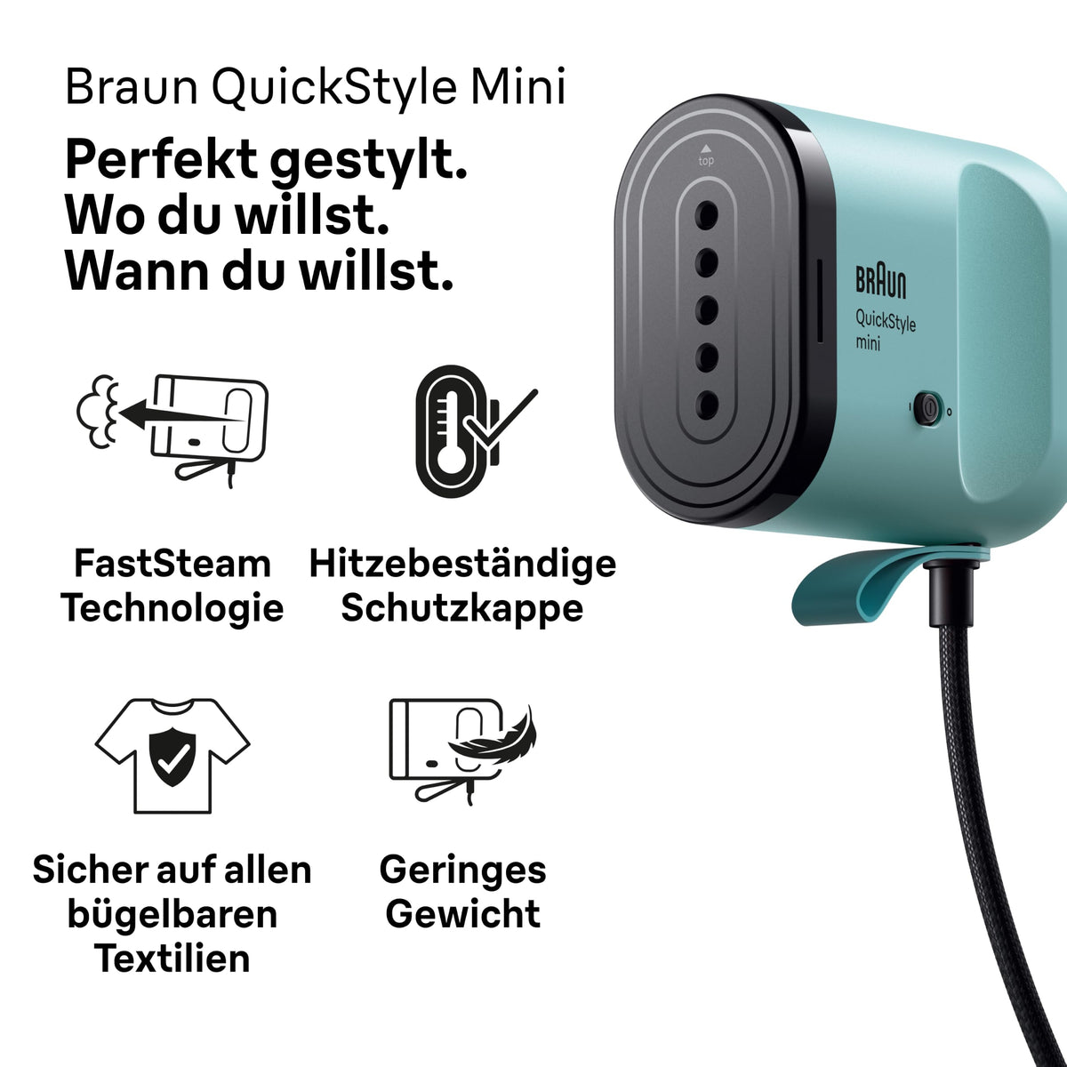 Braun QuickStyle mini - Steam Iron, up to 20 g/min steam output, Green - GS1051GR