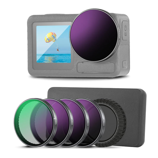 NEEWER ND filter set compatible with DJI Osmo Action 5 Pro/4/3 (pack of 4), ND8/16/32 CPL circular polarization filter, polarizing filter, gray filter, snap-on action cam accessory with lens cap, FLA01 - 10107951