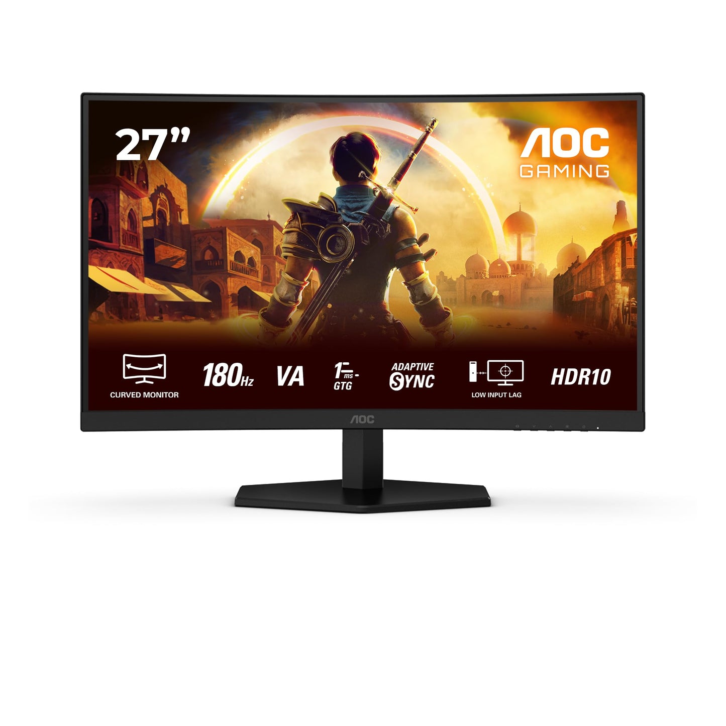 AOC C27G42E 27 inch curved, FHD gaming monitor, 180Hz, Fast VA panel, 1ms GtG, HDR10, FreeSync Premium, speakers, (1920x1080 HDMI 2X 2.0) black