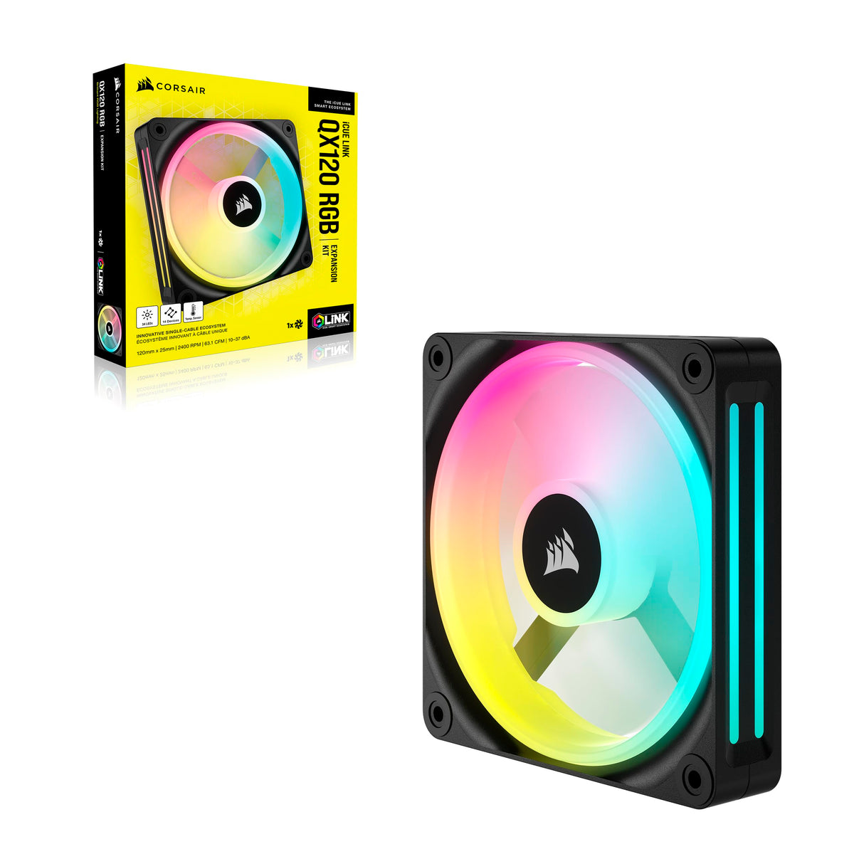 Corsair iCUE LINK QX120 RGB 120mm Magnetic Dome RGB Fan - Black - CO-9051001-WW