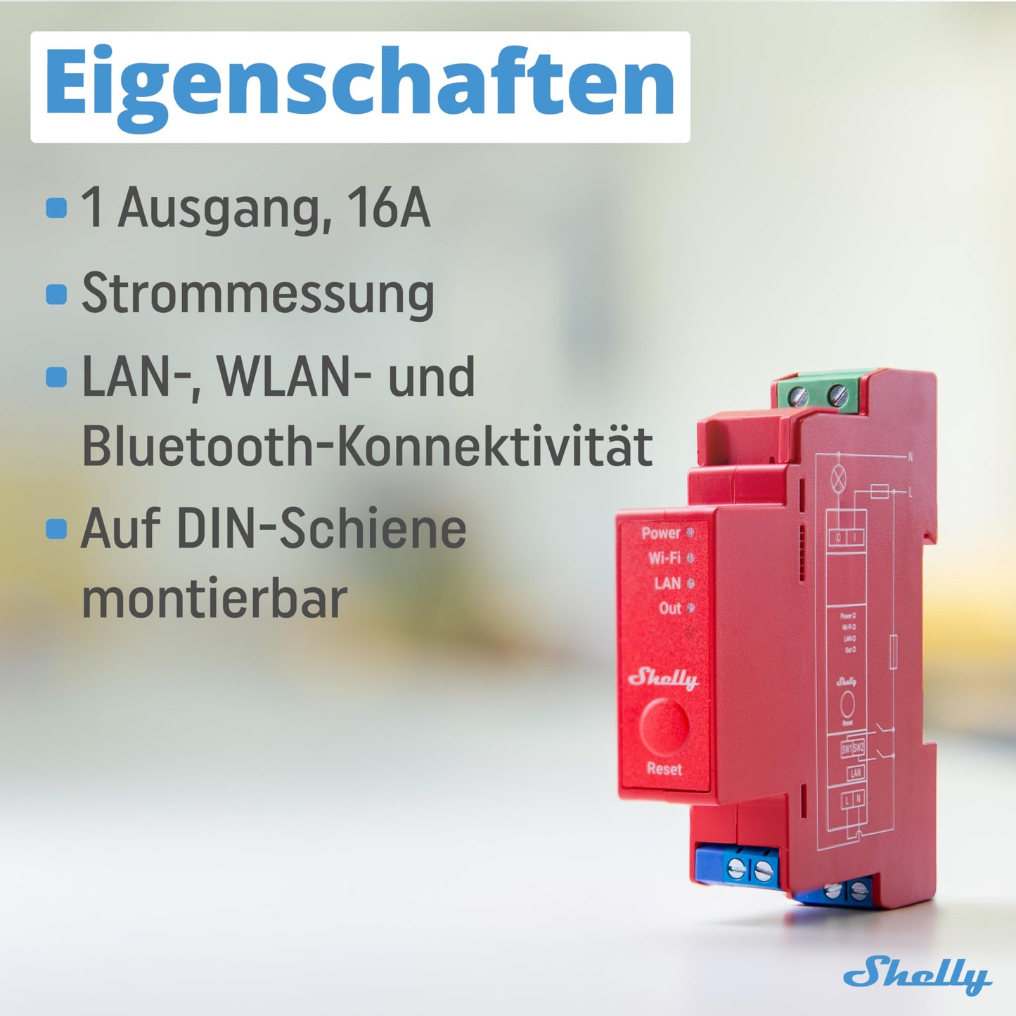 Shelly Pro 1PM | WiFi & Bluetooth Smart Relay Switch with Power Measurement| Home automation| Alexa & Google Home compatible| iOS Android App| No hub required | Wireless lighting control - 3800235268018