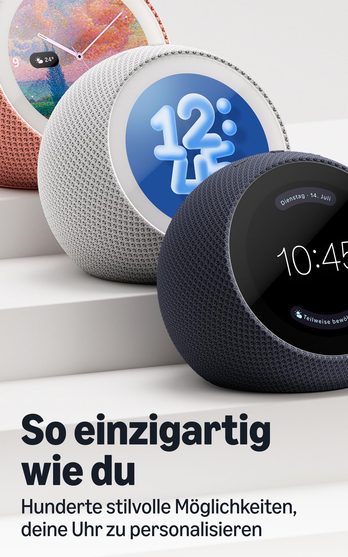 The new Amazon Echo Time, customizable clock designs, smart alarm clock, soundscapes, smart home hub, ideal for bedrooms, white, with Alexa+ Early Access - FS738N