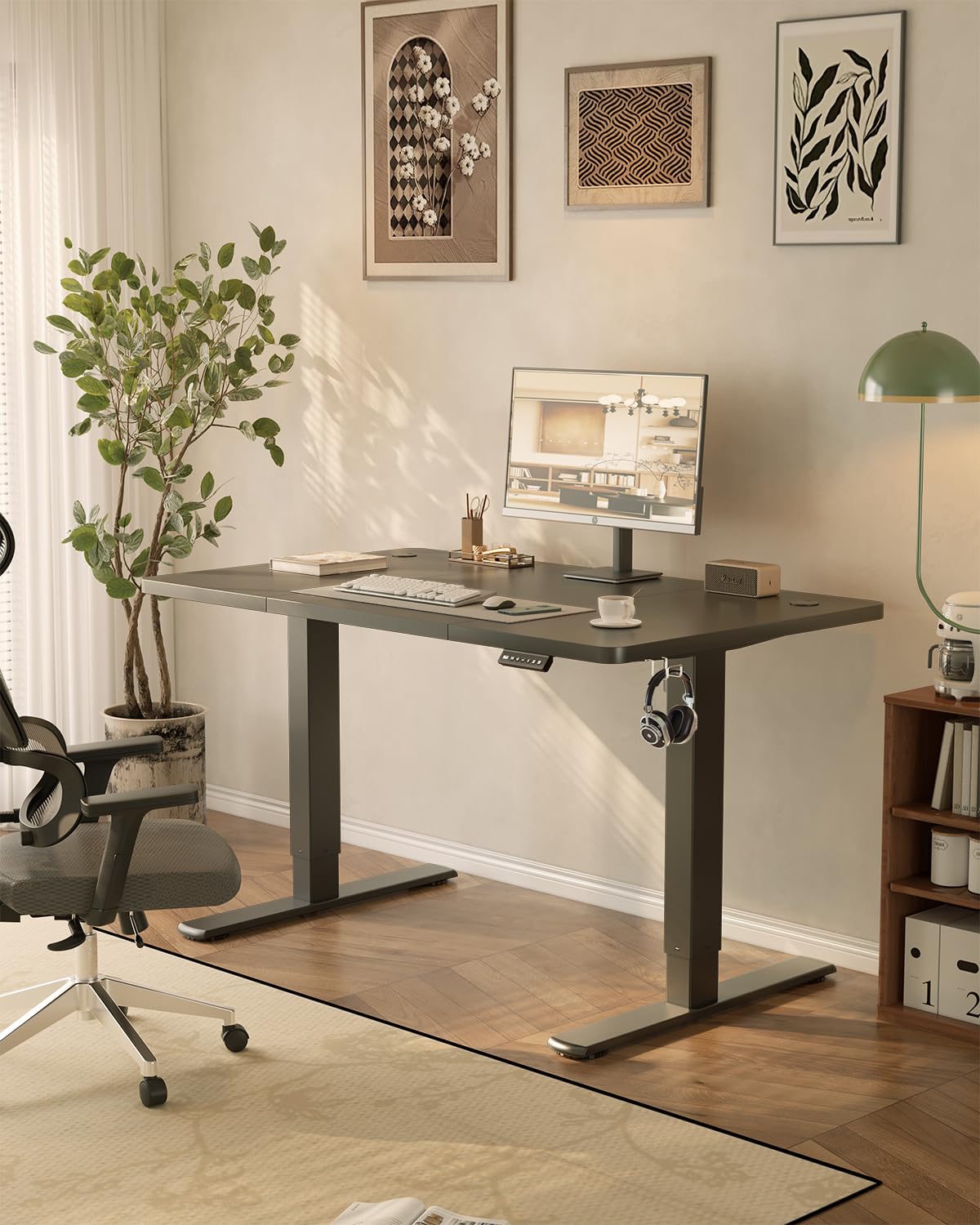 Birou JUMMICO reglabil pe înălțime cu port de încărcare USB, birou electric reglabil pe înălțime 120 x 60 cm, masă stand-sit, birou standing, masă reglabilă pentru computer, birou standing, negru - 0403