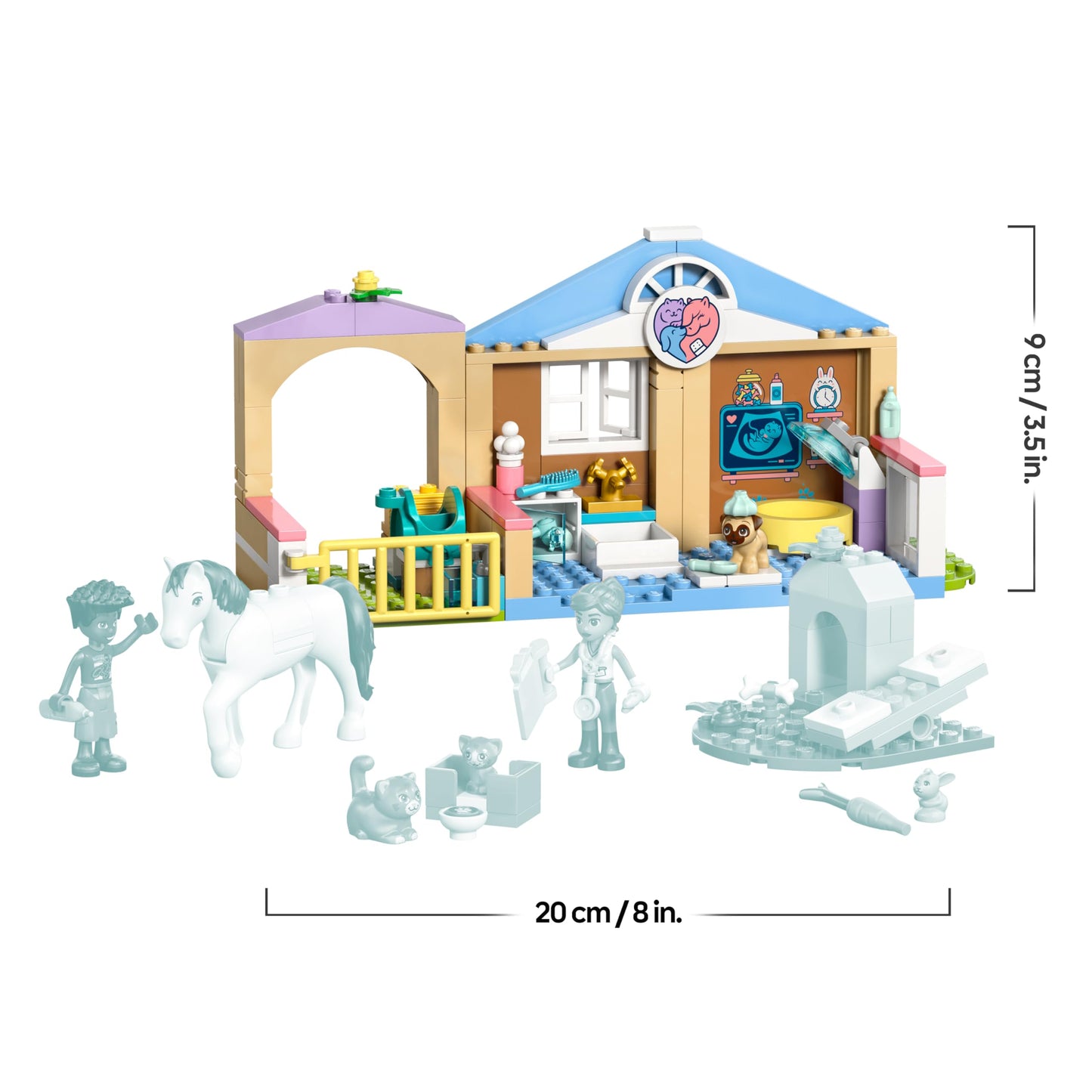 LEGO Friends Animal Clinic - educational toy with horse stable, 2 mini dolls, dog, rabbit & cat figure plus accessories - birthday gift for girls aged 4 and over - 42696