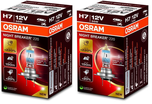 Osram NIGHT BREAKER 220, H7, +220% more brightness, halogen headlight lamp, 64210NB220, folding box (1 lamp) (pack of 2)