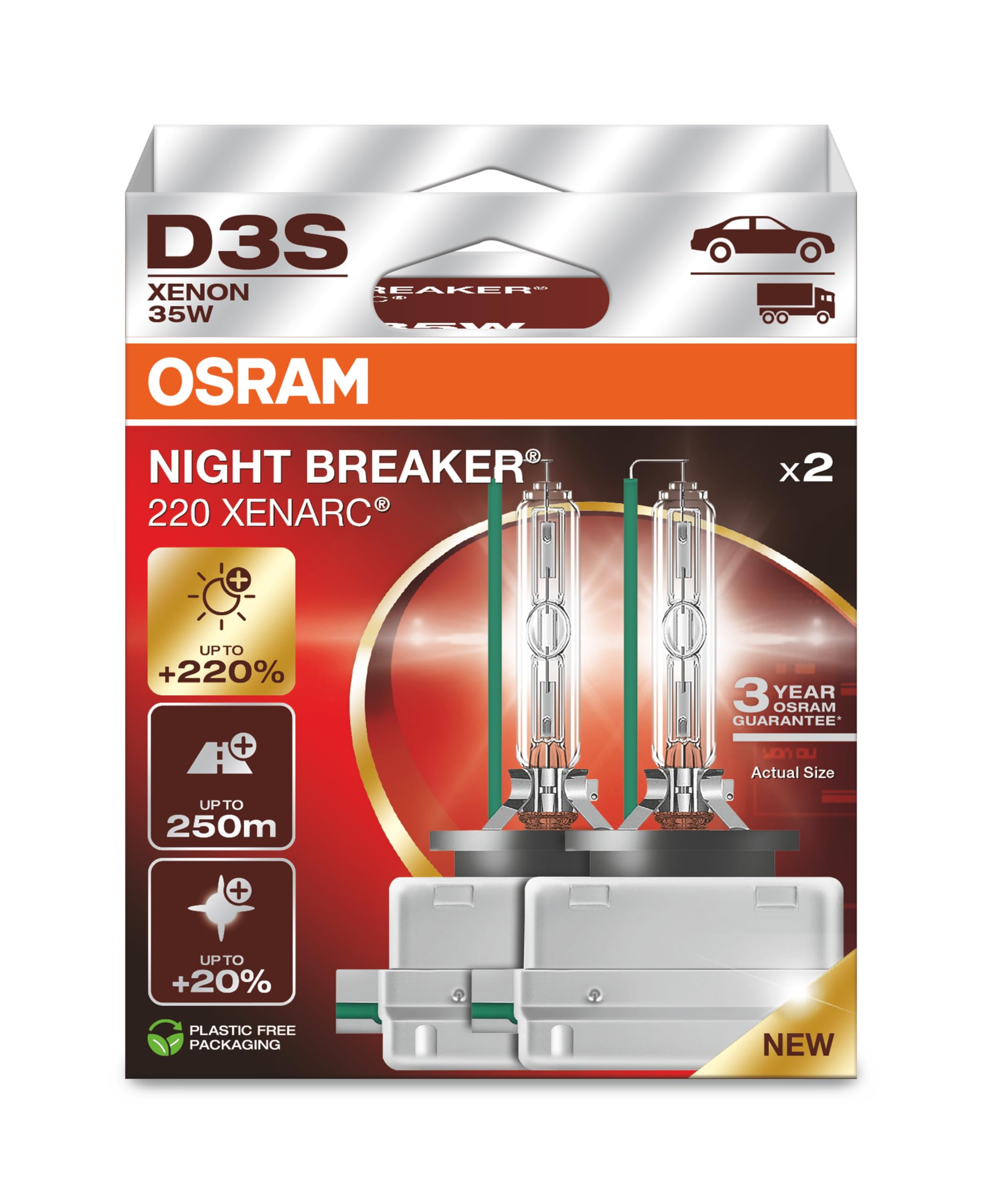 Osram D3S 35W XENARC® NIGHT BREAKER® LASER +220% 3 year guarantee* 2 pcs - 66340XN2-2HB