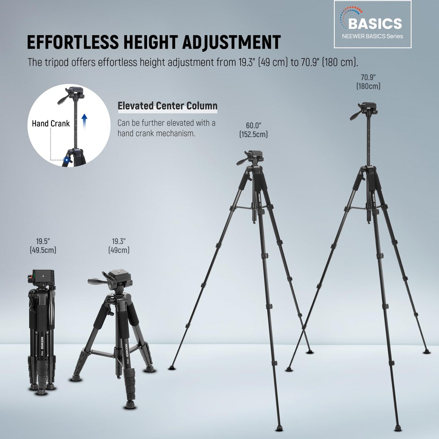 NEEWER Basics Camera Tripod, 71'' Tripod with Mobile Phone Holder, Compatible with iPhone for Video Recording, Professional, Lightweight, Portable Aluminum Travel Tripod with 3-Way Tilt Head, TP55