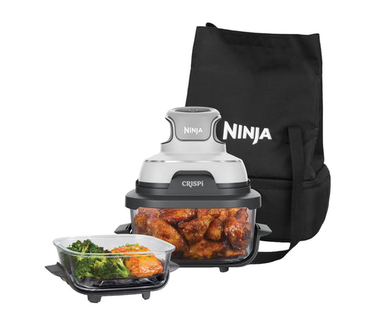 Ninja CRISPi Portable Air Fryer with Carry Bag, 3.8L & 1.4L, 4-in-1: Air Frying, Roasting, Crisping, Compact Design, 2 Removable Glass Containers & Lid, 1700W, White FN102EU