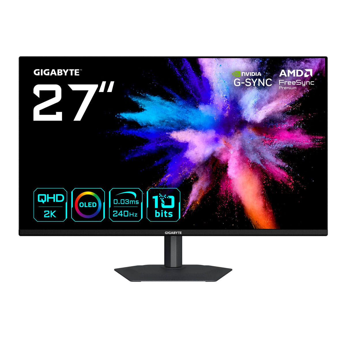 Gigabyte GO27Q24A 27” OLED 2K QHD Gaming Monitor - 2560 x 1440, 240Hz, 0.03ms, 400 cd/m², FreeSync Premium, G-Sync Compatible, HDMI 2.1, DisplayPort 1.4