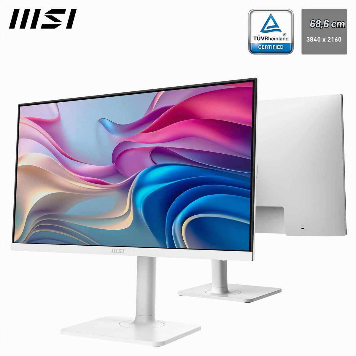 MSI Modern MD272UPHW 27-Inch UHD Office Monitor - 3840 x 2160 IPS Panel, 60Hz, eye-friendly display, VESA mountable, 4-way adjustable - HDMI 2.0b, DisplayPort 1.4a, Type-C, USB-B, USB-A - 9S6-3PB19H-279