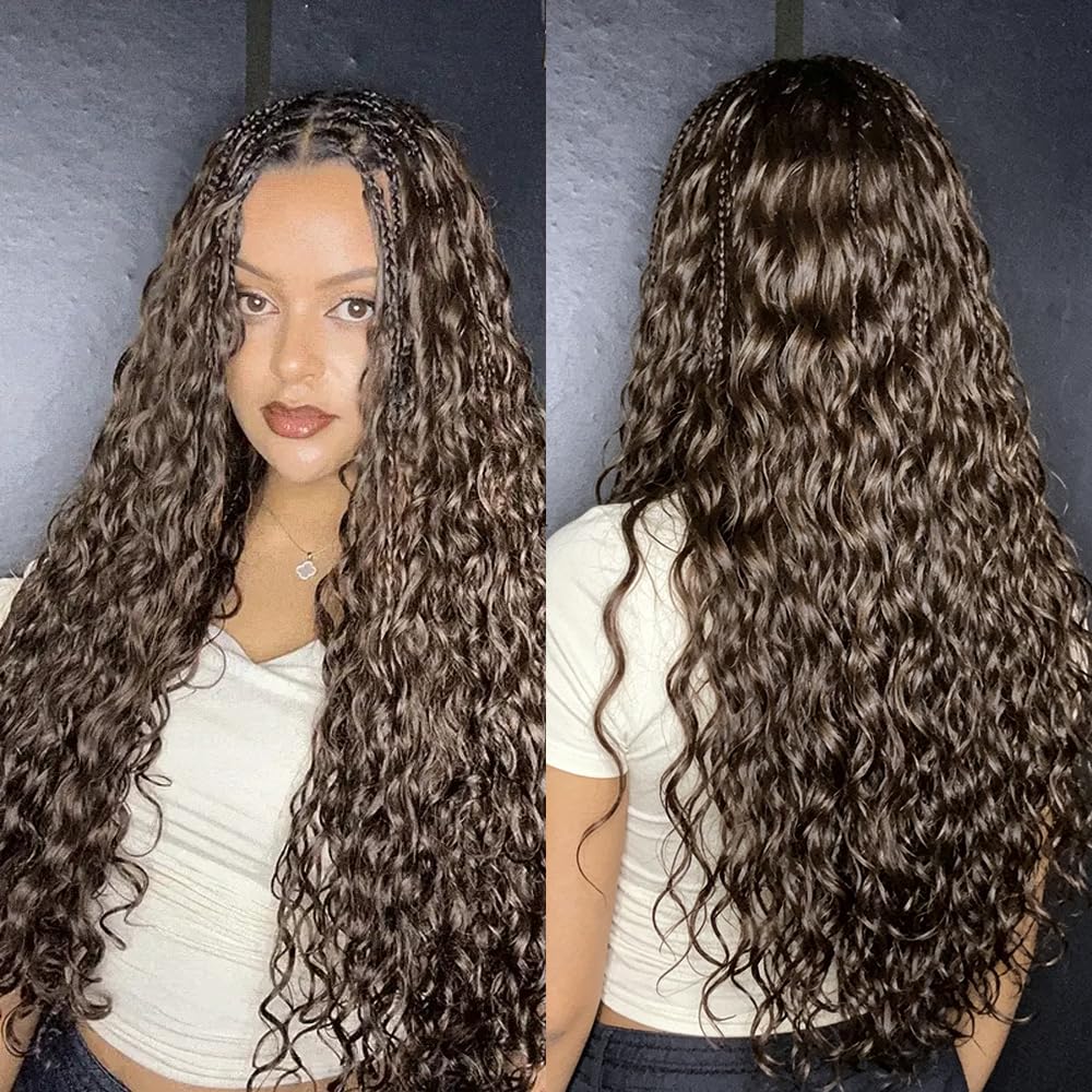 QVR Pro Pre Separated Water Wave Feather Crochet Păr Uman Bulk Pre Looped și Ușor Knotless Invisiable Knot Cu Sârmă Culoare Maro Închis 45 cm 56 Gram/Pachet