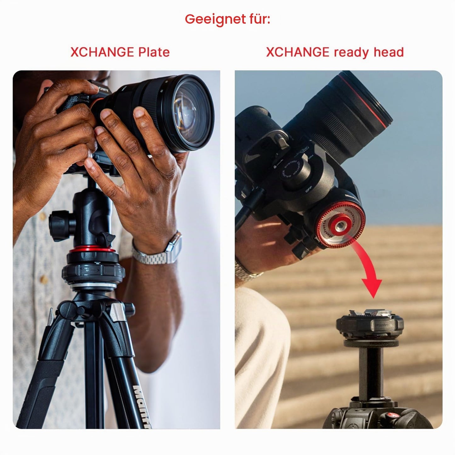 Manfrotto XCHANGE Base, quick-change base, universal 3/8" thread, up to 20 kg, compatible with XCHANGE plate and XCHANGE heads, for photo & video - MAONEQR-BASE
