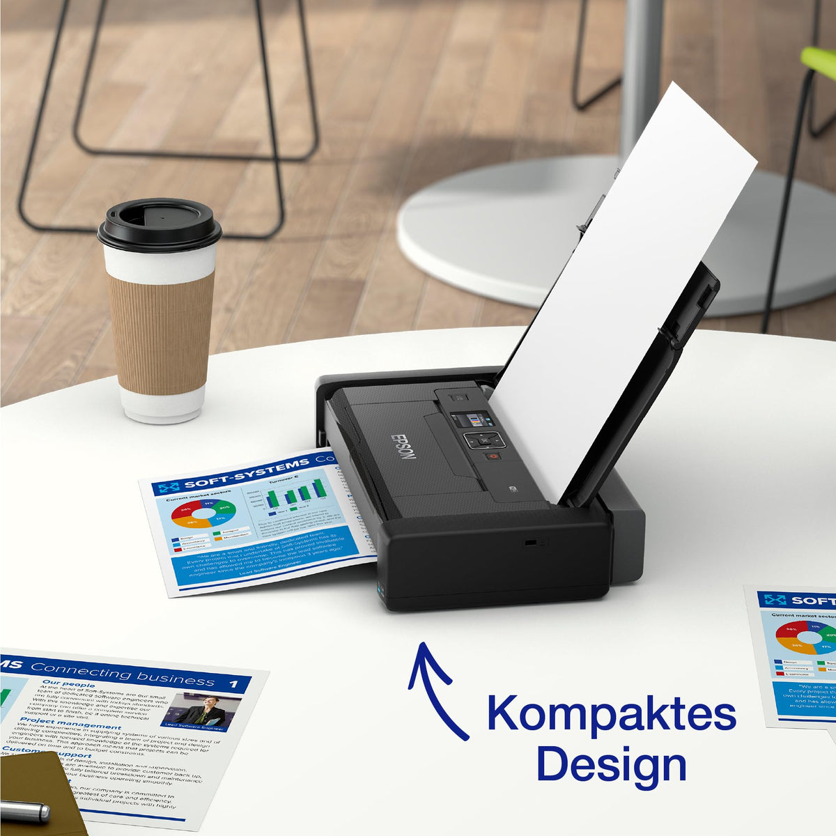 Epson Workforce WF-110W portable inkjet printer (A4, WiFi Direct, printer, mobile printing, USB, built-in battery, only 1.6 kg weight) black - C11CH25401
